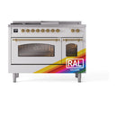 ILVE Nostalgie II 48 inch Propane Gas Range with 8 Sealed Burners, Griddle with Triple Glass Door in RAL with Brass Trim
