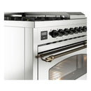 ILVE Nostalgie II 48-Inch Dual Fuel Range with 5 Burners, Griddle, & French Top with Triple Glass Door Oven in Stainless Steel with Bronze Trim (UP48FSNMPSSB)