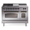 ILVE Nostalgie II 48 inch Propane Gas Range with 8 Sealed Burners, Griddle with Triple Glass Door in Stainless Steel with Burnished Trim