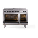 ILVE Nostalgie II 48 inch Propane Gas Range with 8 Sealed Burners, Griddle with Triple Glass Door in Stainless Steel with Burnished Trim