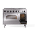 ILVE Nostalgie II 48 inch Propane Gas Range with 8 Sealed Burners, Griddle with Triple Glass Door in Stainless Steel with Burnished Trim