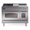 ILVE Nostalgie II 48 inch Propane Gas Range with 8 Sealed Burners, Griddle with Triple Glass Door in Stainless Steel with Chrome Trim