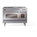 ILVE Nostalgie II 48 inch Propane Gas Range with 8 Sealed Burners, Griddle with Triple Glass Door in Stainless Steel with Chrome Trim
