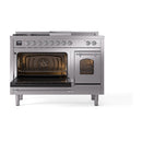 ILVE Nostalgie II 48 inch Propane Gas Range with 8 Sealed Burners, Griddle with Triple Glass Door in Stainless Steel with Chrome Trim