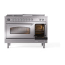 ILVE Nostalgie II 48 inch Propane Gas Range with 8 Sealed Burners, Griddle with Triple Glass Door in Stainless Steel with Chrome Trim