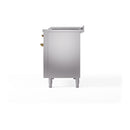 ILVE Nostalgie II 48-Inch Dual Fuel Range with 5 Burners, Griddle, & French Top with Triple Glass Door Oven in Stainless Steel with Brass Trim (UP48FSNMPSSG)