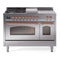 ILVE Nostalgie II 48-Inch  Propane Gas Dual Fuel Range  with 5 Burners, Griddle, & French Top with Triple Glass Door Oven in Stainless Steel with Copper Trim (UP48FSNMPSSP)