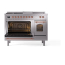 ILVE Nostalgie II 48-Inch  Propane Gas Dual Fuel Range  with 5 Burners, Griddle, & French Top with Triple Glass Door Oven in Stainless Steel with Copper Trim (UP48FSNMPSSP)