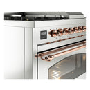 ILVE Nostalgie II 48-Inch Dual Fuel Range with 5 Burners, Griddle, & French Top with Triple Glass Door Oven in Stainless Steel with Copper Trim (UP48FSNMPSSP)
