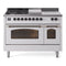 ILVE Nostalgie II 48-Inch  Propane Gas Dual Fuel Range  with 5 Burners, Griddle, & French Top with Triple Glass Door Oven in White with Bronze Trim (UP48FSNMPWHB)