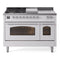 ILVE Nostalgie II 48-Inch  Propane Gas Dual Fuel Range  with 5 Burners, Griddle, & French Top with Triple Glass Door Oven in White with Chrome Trim (UP48FSNMPWHC)