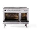 ILVE Nostalgie II 48-Inch Dual Fuel Range with 5 Burners, Griddle, & French Top with Triple Glass Door Oven in White with Chrome Trim (UP48FSNMPWHC)