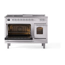 ILVE Nostalgie II 48-Inch Dual Fuel Range with 5 Burners, Griddle, & French Top with Triple Glass Door Oven in White with Chrome Trim (UP48FSNMPWHC)