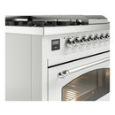 ILVE Nostalgie II 48-Inch Dual Fuel Range with 5 Burners, Griddle, & French Top with Triple Glass Door Oven in White with Chrome Trim (UP48FSNMPWHC)