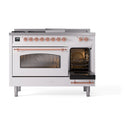ILVE Nostalgie II 48-Inch  Propane Gas Dual Fuel Range  with 5 Burners, Griddle, & French Top with Triple Glass Door Oven in White with Copper Trim (UP48FSNMPWHP)
