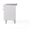 ILVE Nostalgie II 48-Inch Dual Fuel Range with 5 Burners, Griddle, & French Top with Triple Glass Door Oven in White with Copper Trim (UP48FSNMPWHP)