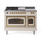 ILVE Nostalgie II Noblesse 48-Inch 5.02 Cu. Ft. Dual Oven Propane Gas Dual Fuel Range with 5 Burners, Griddle, French Top and Triple Glass Door in Antique White with Brass Trim (UN48FSNMPAWGLP)