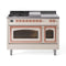 ILVE Nostalgie II Noblesse 48-Inch 5.02 Cu. Ft. Dual Oven Natural Gas Dual Fuel Range with 5 Burners, Griddle, French Top and Triple Glass Door in Antique White with Copper Trim (UN48FSNMPAWP)