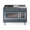 ILVE Nostalgie II Noblesse 48-Inch 5.02 Cu. Ft. Dual Oven Propane Gas Dual Fuel Range with 5 Burners, Griddle, French Top and Triple Glass Door in Blue Grey with Chrome Trim (UN48FSNMPBGCLP)