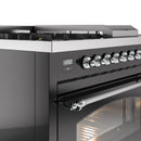 ILVE Nostalgie II 48-Inch Dual Fuel Range with 5 Burners, Griddle, & French Top with Triple Glass Door Oven in Glossy Black with Chrome Trim (UP48FSNMPBKC)