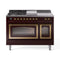 ILVE Nostalgie II Noblesse 48-Inch 5.02 Cu. Ft. Dual Oven Propane Gas Dual Fuel Range with 5 Burners, Griddle, French Top and Triple Glass Door in Burgundy with Brass Trim (UN48FSNMPBUGLP)