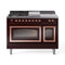ILVE Nostalgie II Noblesse 48-Inch 5.02 Cu. Ft. Dual Oven Propane Gas Dual Fuel Range with 5 Burners, Griddle, French Top and Triple Glass Door in Burgundy with Copper Trim (UN48FSNMPBUPLP)