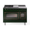 ILVE Nostalgie II Noblesse 48-Inch 5.02 Cu. Ft. Dual Oven Propane Gas Dual Fuel Range with 5 Burners, Griddle, French Top and Triple Glass Door in Emerald Green with Burnished Bronze Trim (UN48FSNMPEGBLP)