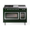ILVE Nostalgie II Noblesse 48-Inch 5.02 Cu. Ft. Dual Oven Natural Gas Dual Fuel Range with 5 Burners, Griddle, French Top and Triple Glass Door in Emerald Green with Chrome Trim (UN48FSNMPEGC)