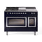 ILVE Nostalgie II Noblesse 48-Inch 5.02 Cu. Ft. Dual Oven Propane Gas Dual Fuel Range with 5 Burners, Griddle, French Top and Triple Glass Door in Midnight Blue with Chrome Trim (UN48FSNMPMBCLP)
