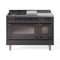 ILVE Nostalgie II Noblesse 48-Inch 5.02 Cu. Ft. Dual Oven Propane Gas Dual Fuel Range with 5 Burners, Griddle, French Top and Triple Glass Door in Matte Graphite with Burnished Bronze Trim (UN48FSNMPMGBLP)