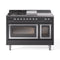 ILVE Nostalgie II Noblesse 48-Inch 5.02 Cu. Ft. Dual Oven Propane Gas Dual Fuel Range with 5 Burners, Griddle, French Top and Triple Glass Door in Matte Graphite with Chrome Trim (UN48FSNMPMGCLP)