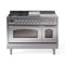 ILVE Nostalgie II Noblesse 48-Inch 5.02 Cu. Ft. Dual Oven Propane Gas Dual Fuel Range with 5 Burners, Griddle, French Top and Triple Glass Door in Stainless Steel with Chrome Trim (UN48FSNMPSSCLP)