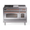 ILVE Nostalgie II Noblesse 48-Inch 5.02 Cu. Ft. Dual Oven Propane Gas Dual Fuel Range with 5 Burners, Griddle, French Top and Triple Glass Door in Stainless Steel with Copper Trim (UN48FSNMPSSPLP)