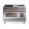 ILVE Nostalgie II Noblesse 48-Inch 5.02 Cu. Ft. Dual Oven Natural Gas Dual Fuel Range with 5 Burners, Griddle, French Top and Triple Glass Door in Stainless Steel with Copper Trim (UN48FSNMPSSP)