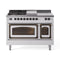 ILVE Nostalgie II Noblesse 48-Inch 5.02 Cu. Ft. Dual Oven Natural Gas Dual Fuel Range with 5 Burners, Griddle, French Top and Triple Glass Door in White with Burnished Bronze Trim (UN48FSNMPWHB)