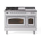 ILVE Nostalgie II Noblesse 48-Inch 5.02 Cu. Ft. Dual Oven Propane Gas Dual Fuel Range with 5 Burners, Griddle, French Top and Triple Glass Door in White with Chrome Trim (UN48FSNMPWHCLP)