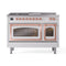 ILVE Nostalgie II Noblesse 48-Inch 5.02 Cu. Ft. Dual Oven Propane Gas Dual Fuel Range with 5 Burners, Griddle, French Top and Triple Glass Door in White with Copper Trim (UN48FSNMPWHPLP)