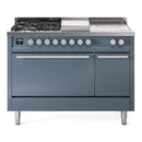 ILVE Professional Plus II 48-Inch 3.5 + 1.52 Cu. Ft. Dual Fuel Range with 5 Burners, Griddle, French Top and Solid Door Oven in Blue Grey (UP48FSQMPBG)