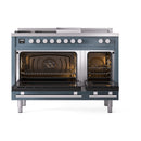 ILVE Professional Plus II 48-Inch 3.5 + 1.52 Cu. Ft. Propane Gas Dual Fuel Range with 5 Burners, Griddle, French Top and Solid Door in Blue Grey (UP48FSQMPBGLP)