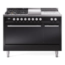 ILVE Professional Plus II 48-Inch 3.5 + 1.52 Cu. Ft. Dual Fuel Range with 5 Burners, Griddle, French Top and Solid Door Oven in Glossy Black (UP48FSQMPBK)