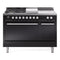 ILVE Professional Plus II 48-Inch 3.5 + 1.52 Cu. Ft. Dual Fuel Range with 5 Burners, Griddle, French Top and Solid Door Oven in Glossy Black (UP48FSQMPBK)