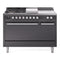 ILVE Professional Plus II 48-Inch 3.5 + 1.52 Cu. Ft. Propane Gas Dual Fuel Range with 5 Burners, Griddle, French Top and Solid Door Oven in Matte Graphite (UP48FSQMPMGLP)