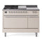 ILVE Nostalgie II 48-Inch  Propane Gas Dual Fuel Range  with 5 Burners, Griddle, & French Top, with Solid Door Oven in Antique White with Chrome Trim (UP48FSQNMPAWC)