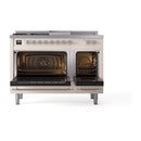 ILVE Nostalgie II 48-Inch  Propane Gas Dual Fuel Range  with 5 Burners, Griddle, & French Top, with Solid Door Oven in Antique White with Chrome Trim (UP48FSQNMPAWC)