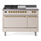 ILVE Nostalgie II 48 inch Propane Gas Range with 8 Sealed Burners, Griddle with Triple Glass Door in Antique White with Brass Trim