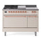 ILVE Nostalgie II 48-Inch  Propane Gas Dual Fuel Range  with 5 Burners, Griddle, & French Top, with Solid Door Oven in Antique White with Copper Trim (UP48FSQNMPAWP)