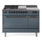 ILVE Nostalgie II 48 inch Propane Gas Range with 8 Sealed Burners, Griddle with Triple Glass Door in Blue Grey with Burnished Trim
