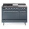 ILVE Nostalgie II 48 inch Propane Gas Range with 8 Sealed Burners, Griddle with Triple Glass Door in Blue Grey with Chrome Trim