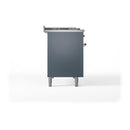 ILVE Nostalgie II 48-Inch Dual Fuel Range with 5 Burners, Griddle, & French Top, with Solid Door Oven in Blue Grey with Brass Trim (UP48FSQNMPBGG)