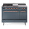 ILVE Nostalgie II 48 inch Propane Gas Range with 8 Sealed Burners, Griddle with Triple Glass Door in Blue Grey with Copper Trim